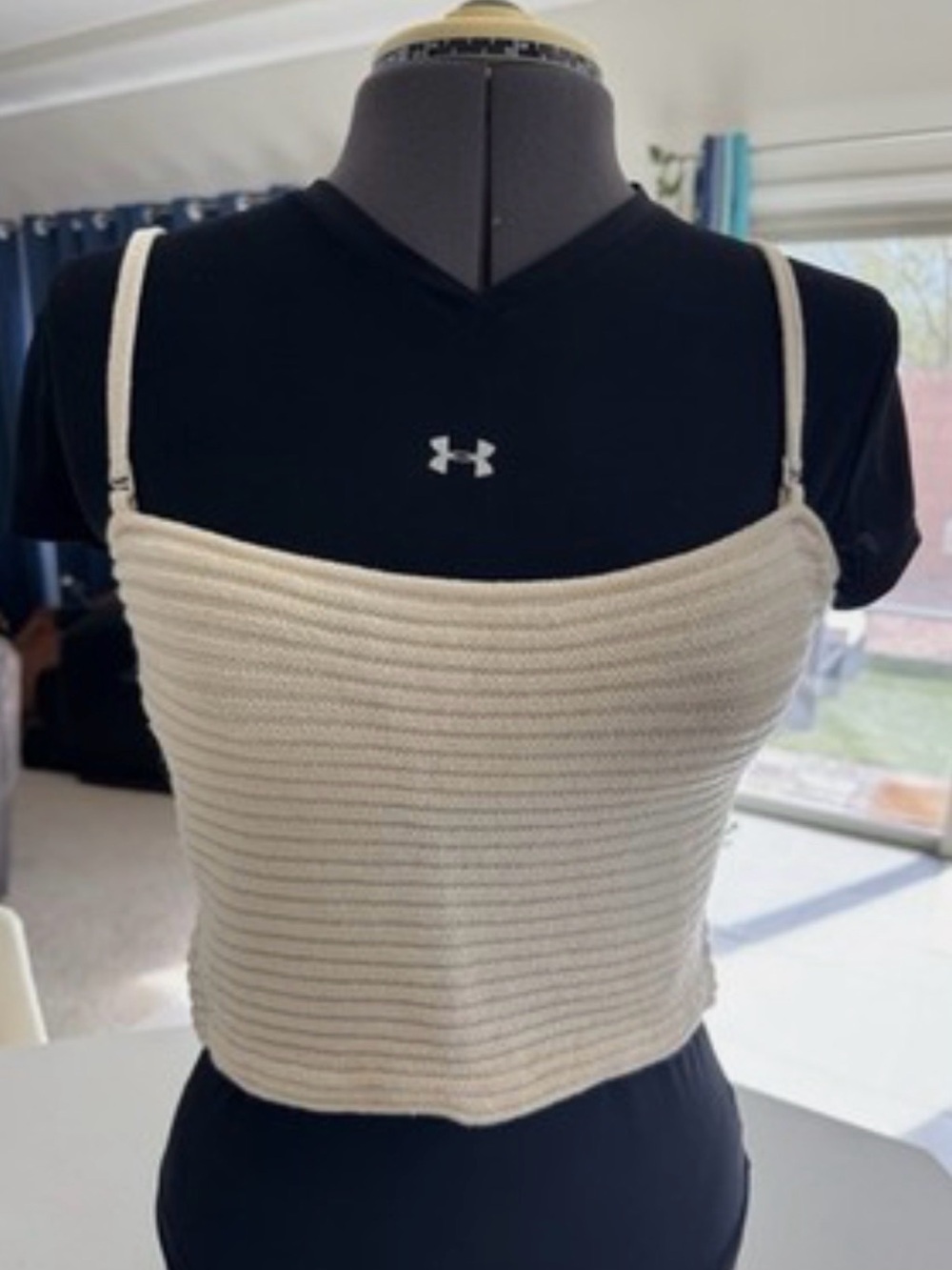 John Evening by Marie Gray ribbed Santana knit cropped tank top rhinestones